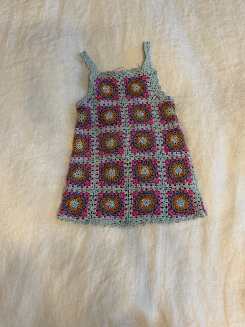 Zara Baby Girl Crochet Dress Blue Pink and Orange 3 years